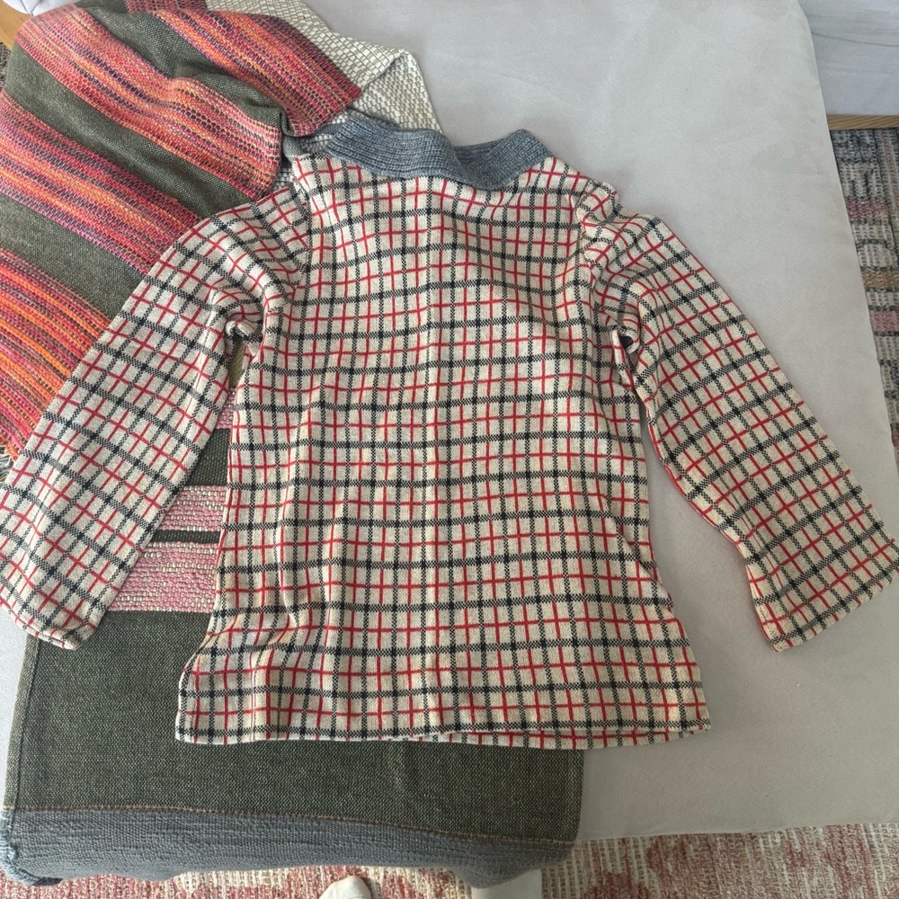 Anthropologie Red and Gray Plaid Sweater 50s style